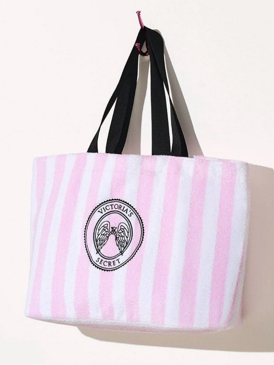Victoria's Secret Handbags - Victoria's Secret Pink & White Striped TERRY Large Tote Bag